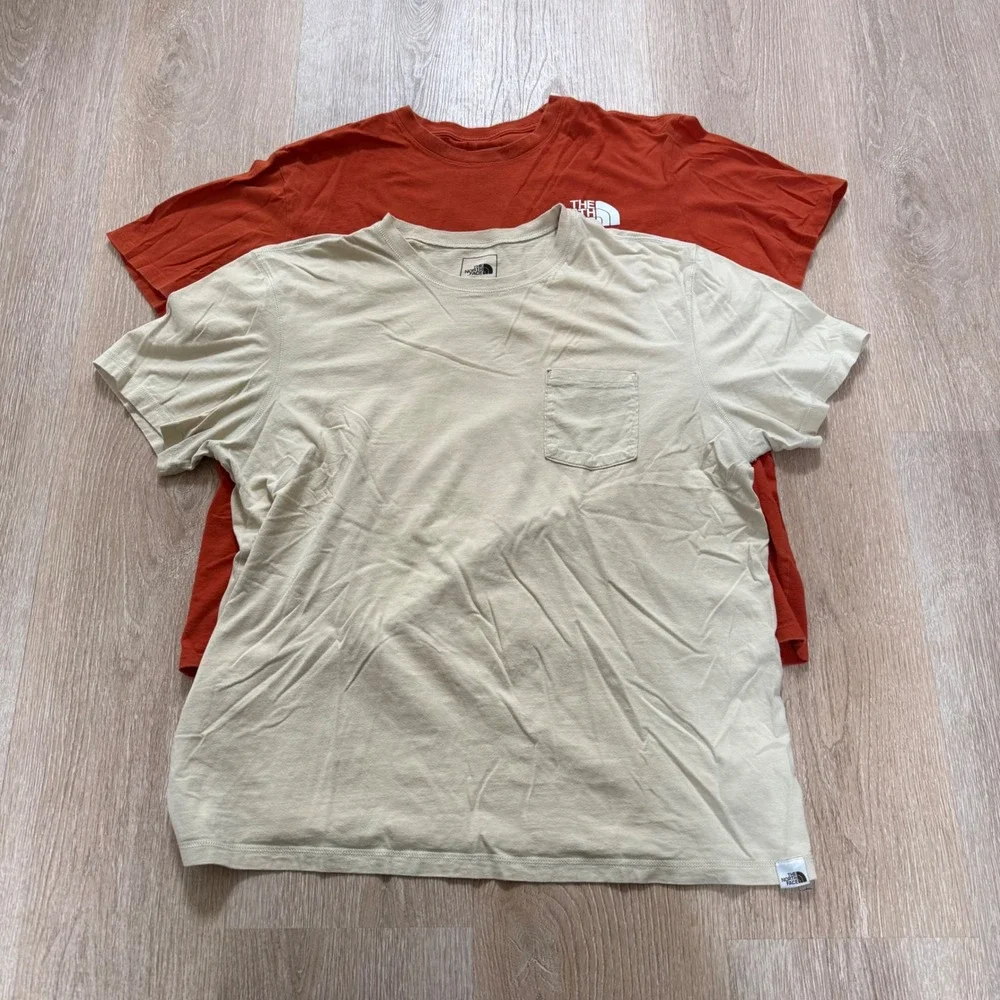 The North Face Graphic‎ and Pocket T-Shirt Bundle Mens XL Orange Beige Cotton